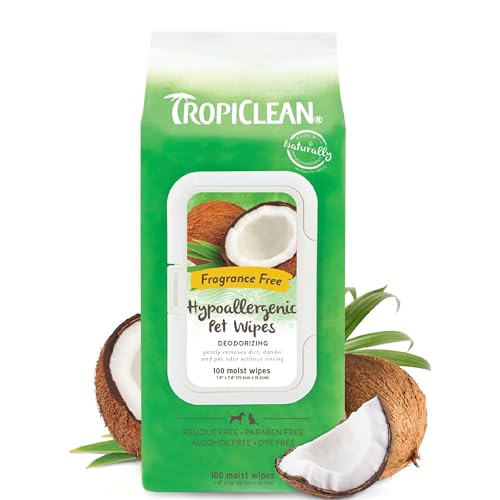TropiClean Hypoallergenic Dog Wipes for Paws and Butt | Fragrance Free Dog Grooming Wipes | Safe for...