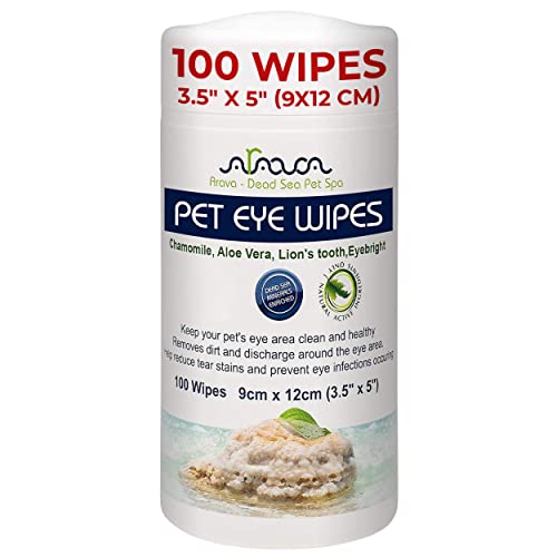 Arava Pet Eye Wipes for Dogs Cats Puppies & Kittens - 100 Count - Natural and Aromatherapy Medicated...