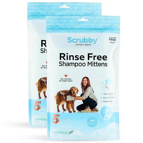 Scrubby Pet No Rinse Pet Wipes, Rinse Free Shampoo Mittens for Dogs and Cats, Bath Wipes for Bathing...