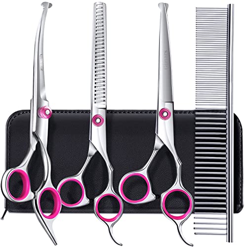 Gimars Dog Grooming Scissors Kit Professional 4CR with Safety Round Tip, 5 in 1 Heavy Duty Titanium...