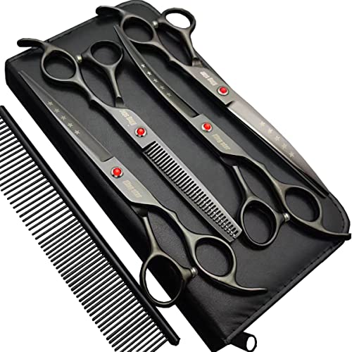 7.0in Titanium Professional dog Grooming Scissors set,Straight & Thinning & Curved scissors 4pcs set...
