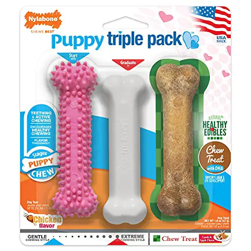 Nylabone Puppy Chew Variety Toy & Treat Triple Pack 3...