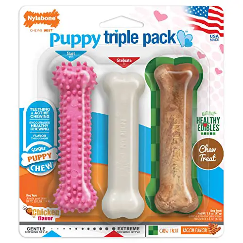 Nylabone Puppy Triple Pack - Pink Puppy Teething Toy,...