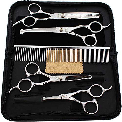Dog Grooming Scissors Kit with Round Tip, Set of 5 Cat...