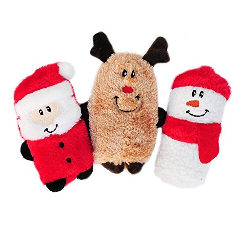ZippyPaws Christmas Squeakie Buddies - Bulk 3 Pack of Seasonal Stuffing-Free Squeaky Dog Toys, No...